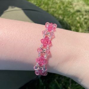 Hand beaded pink Swarovski crystal bracelet